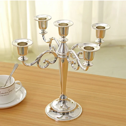 5 Arms Silver Wholesale Silver/Gold/Black/Bronze Metal Candle Holder 5-arms/3-arms Candle Stand Wedding Candlestick Candelabra Drop Shipping - Цвет: 5 Arms Silver