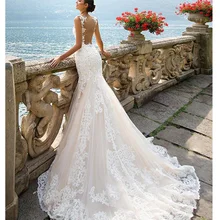 Кружева Аппликации с открытой спиной русалка свадебное платье Vestidos de novia свадебное платье пикантное, длиной до пола Свадебные платья
