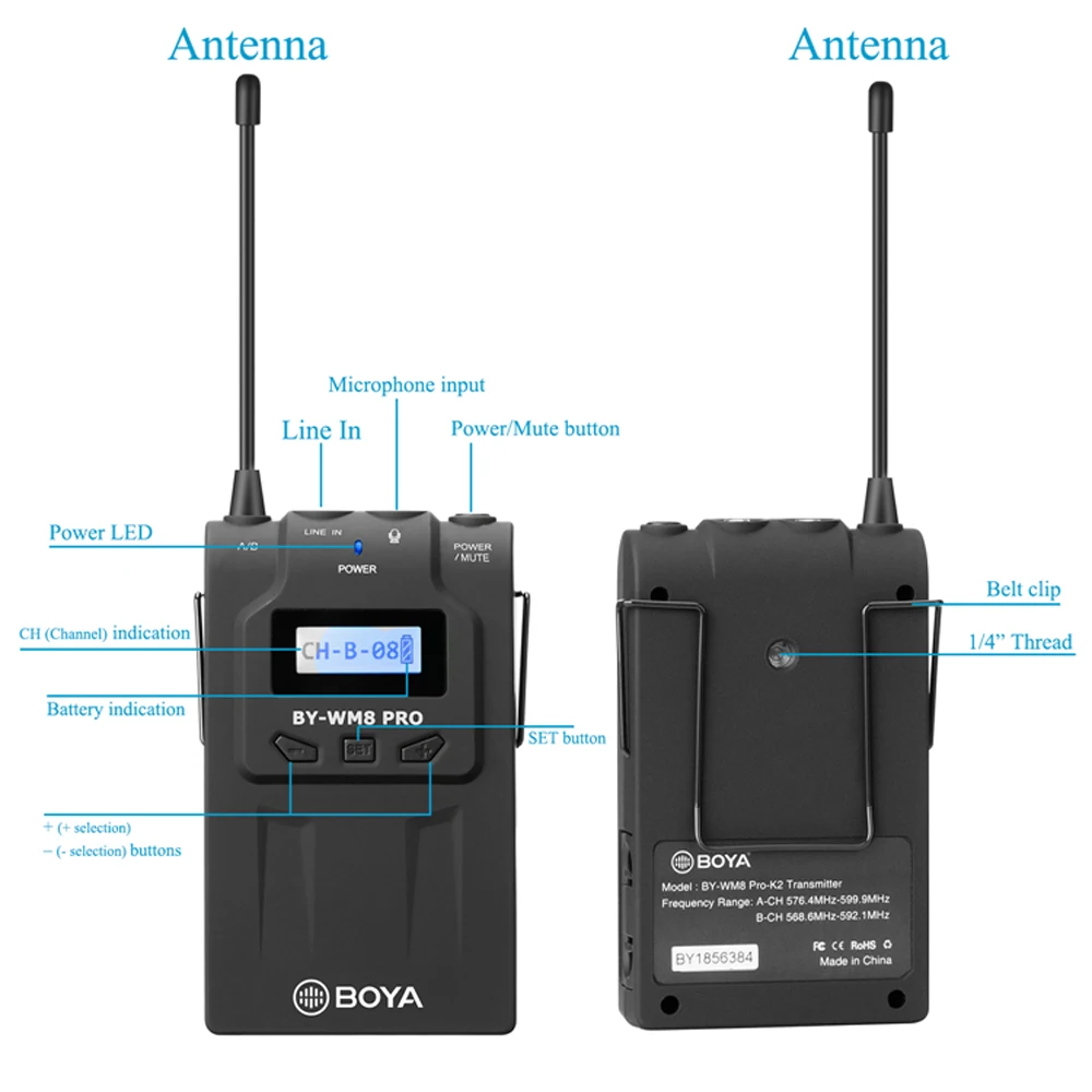 BOYA BY-WM8 Pro-K2 UHF двухканальный петличный беспроводной микрофон система с ЖК-экраном для Canon Nikon DSLR камеры видеокамеры