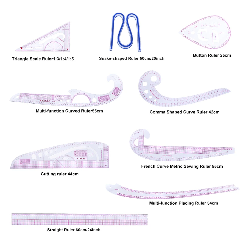 LMDZ 9 шт. многофункциональное французское лекало набор сортировочных линейки Лоскутная линейка для портных платьев дизайнерская швейная линейка
