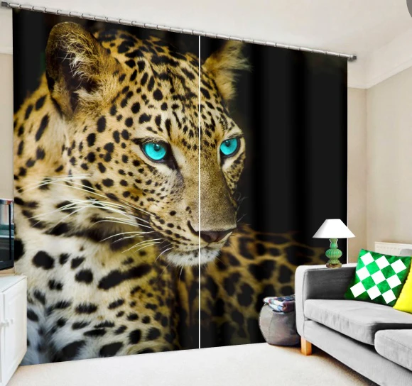 

A yellow leopard with blue eyes 3d Digital Printing Stereo Cutoff Curtains High Precision Black Silk Door curtain
