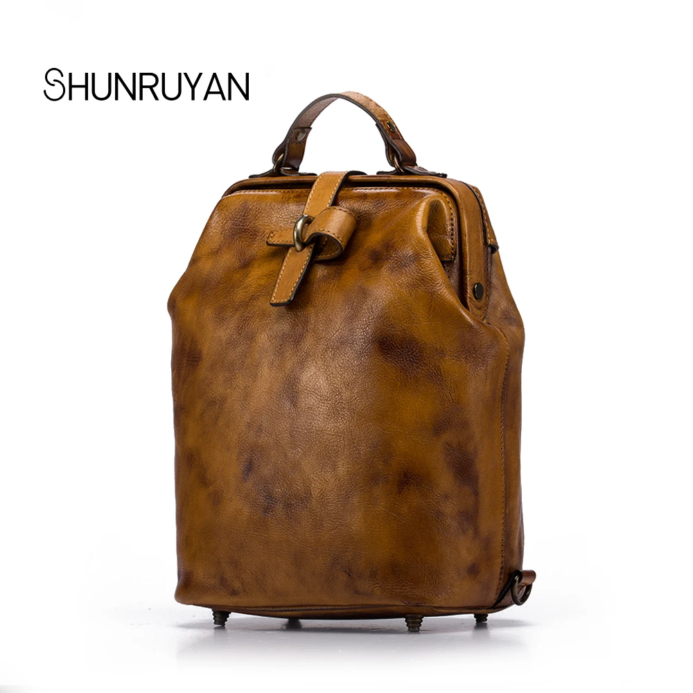 

SHUNRUYAN New Vintage Craft Wipe Color Leather Original School Wind Bag Version the Trendy Shoulder Bag Fashion Simple Package