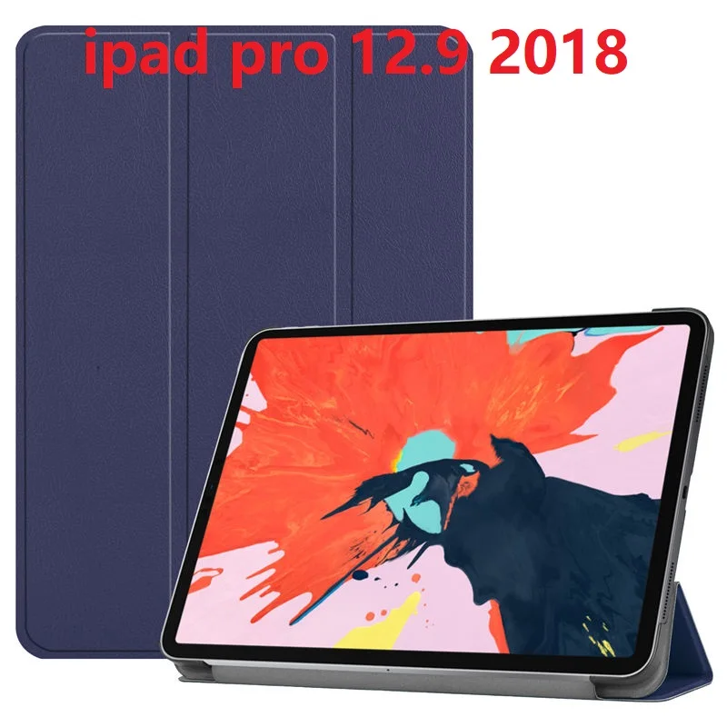 Синий Для Apple iPad Pro 12,9 Smart Cover Тонкий искусственная кожа Magentic Trifold чехол пробуждение с сна - Цвет: Синий