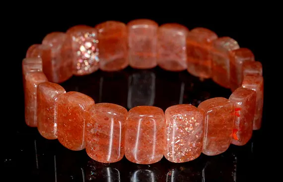 

13x9mm Orange Sunstone Gemstone Grade AAA Rectangle Cushion Loose Beads 7 inch (90142596-831)