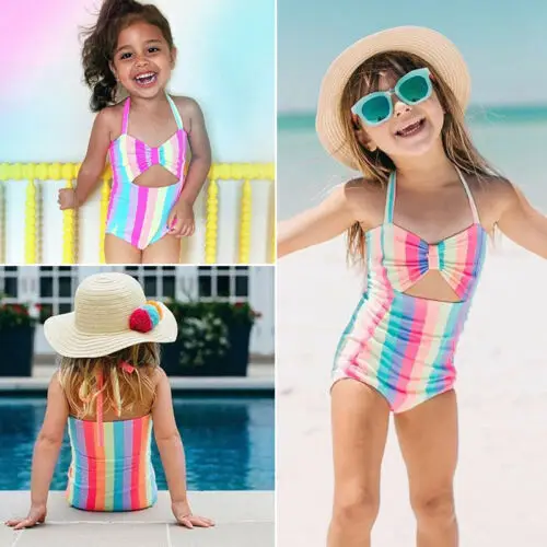 

2019 New Toddler Infant Baby Girls Rainbow Swimsuit One-piece Floral Swimwear Swimming Costume Summer Cute Bikini
