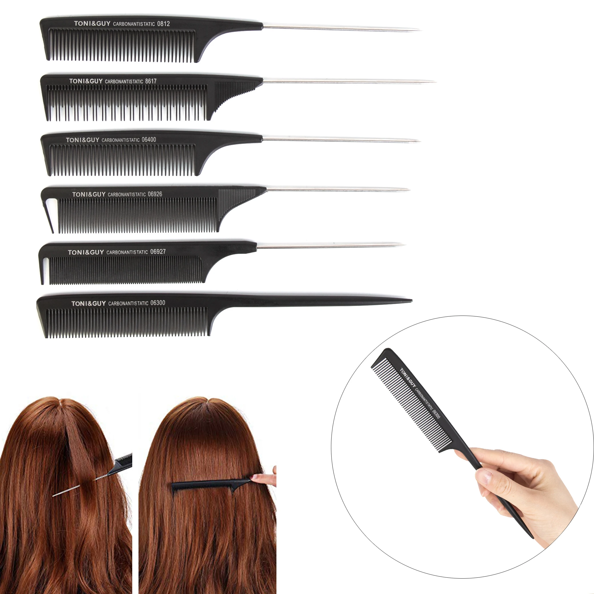 

Professional Salon Black Hair Fine-tooth Comb Mental Pin Tail Hairdressing Anti-static Brush Beauty Styling Tools