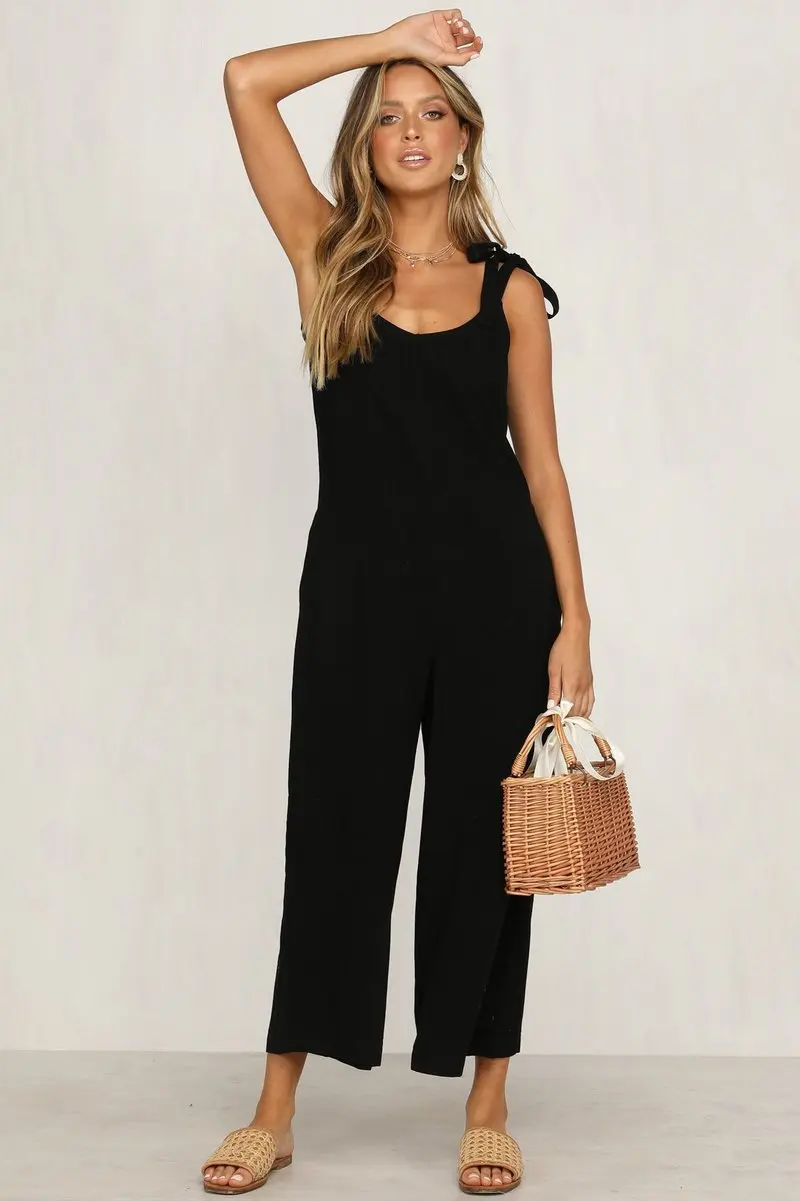 Women's Spring and Summer Fashion Women's Women's Sexy Strap Solid Color Straight Loose Jumpsuit Rompers Womens Jumpsuit  0524
