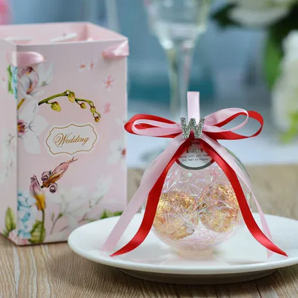 

40sets New cute Plastic transparent Candy Gift Box with paper gift bag Wedding Party Bonbonniere Candy Packing Bag Pouch Box