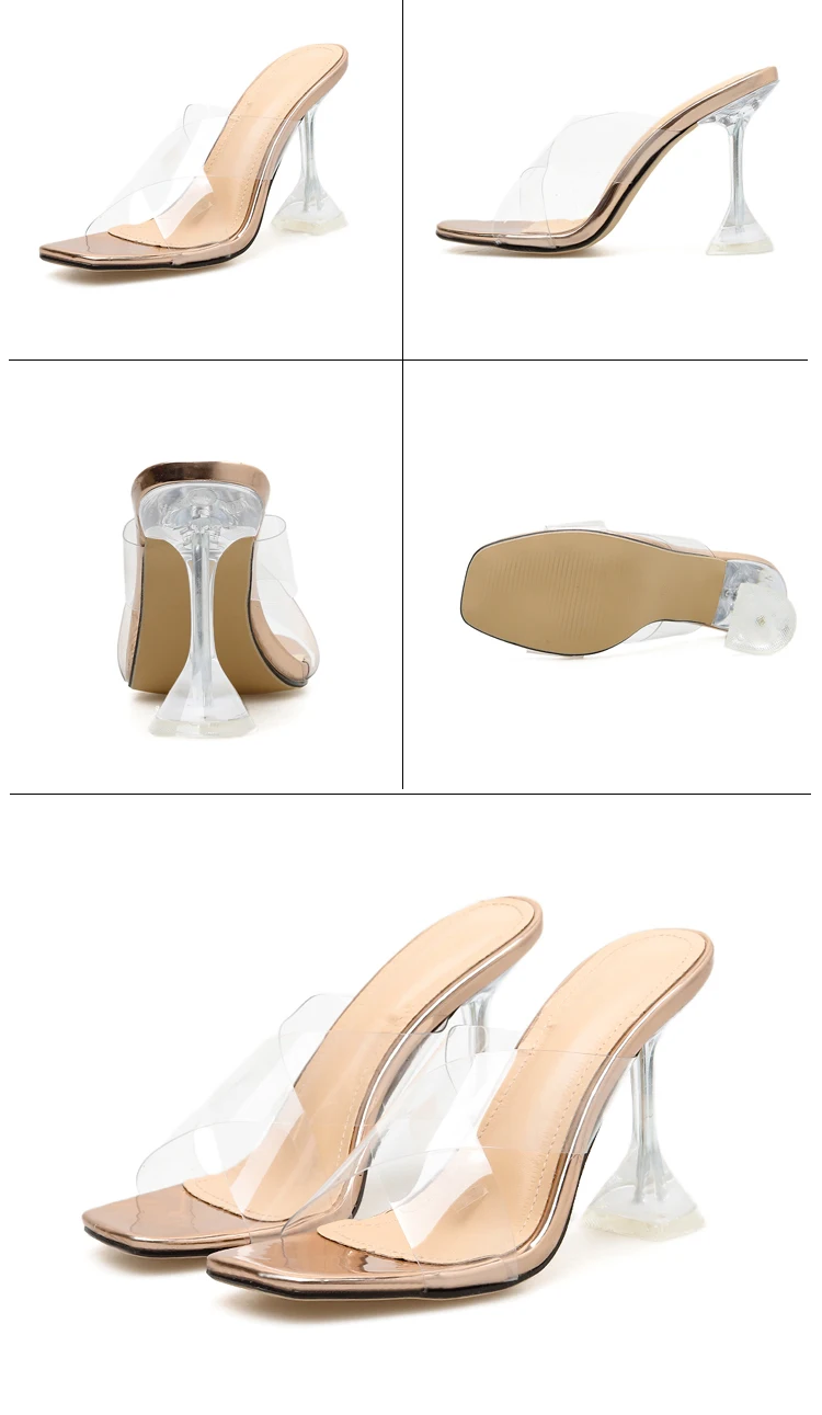 Aneikeh/тапочки без шнуровки на тонком каблуке; шлепанцы без задника; тапочки из ПВХ-желе с открытым носком на высоком каблуке-шпильке; женские прозрачные туфли на каблуке 7 м