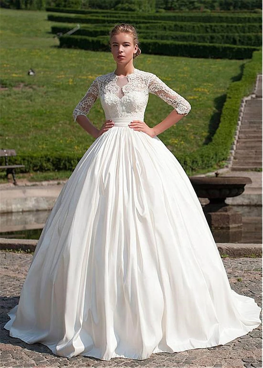 

Gorgeous Muslim High O Neck Ball Gown Lace Appliques Boho Wedding Dress Gown Sofuge Vestido De Noiva Dubai Arabic Sukn