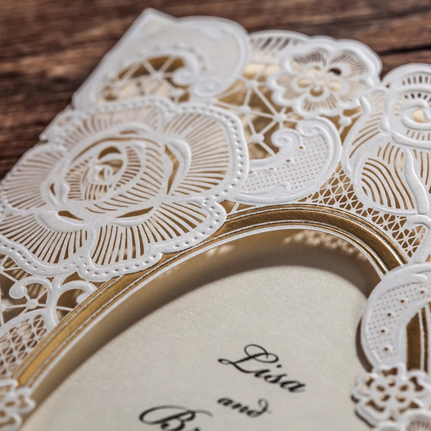 Wishmade 1 шт. элегантная вырезанная лазером Золотое Тиснение свадебные приглашения карты свадебный душ приглашает с печатным внутренним листом конверт
