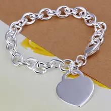 Fina del verano del estilo de plata chapada pulsera 925-sterling-silver joyería bijouterie heart chain pulseras para mujeres hombres SB268