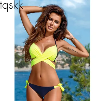 

TQSKK New 2019 Cross Halte Bikinis Women Swimsuit Female Swimwear Brazilian Bikini Set Vintage Summer Bathing Suit Wear Biquini
