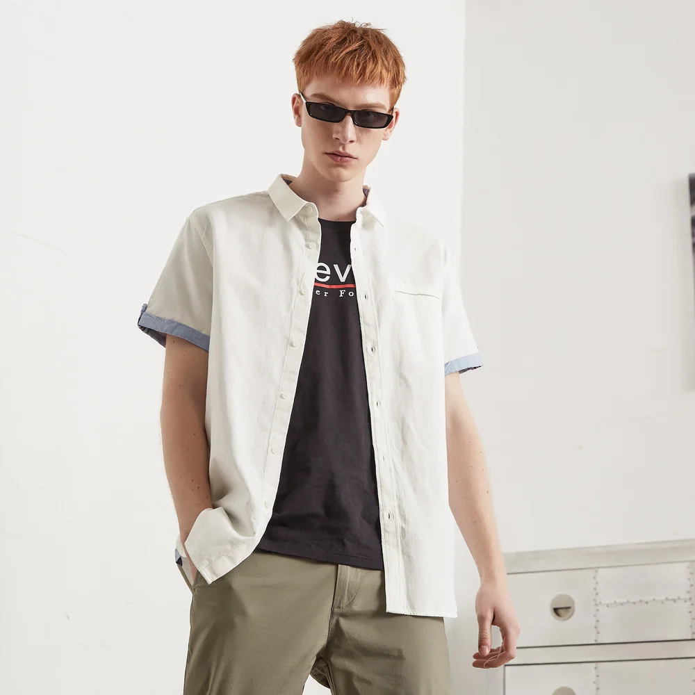 Kopen Metersbonwe Mannen Korte Mouwen Katoen 100% Voor Mannelijke 2019 Nieuwe Trend Zomer Effen Kleur Casual Shirt Рубашка Мужская