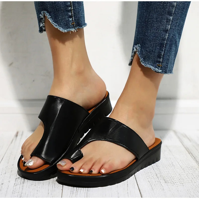 MCCKLE/Женская удобная обувь на плоской подошве; женские повседневные сандалии с коррекцией стопы и большим носком; ортопедические вьетнамки