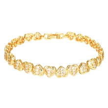 Модный женский браслет, полное сердце любви, золотой цвет, CZ Шарм, браслеты, ювелирные изделия, свадебные подарки