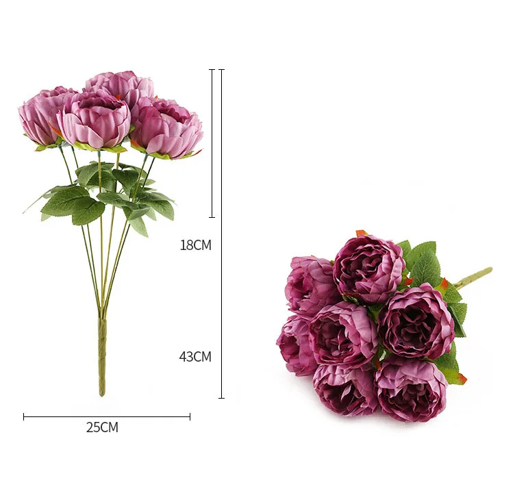 purple artificial flower silk peonies bouquet fake peony rose wedding bouquet home decor