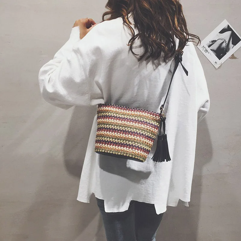 Women Tassel Beach Straw Bag Bohemian Female Summer Holiday Handbag Fashion Woven Lady Shoulder Bag Travel Mini Crossbody SS3272 (13)