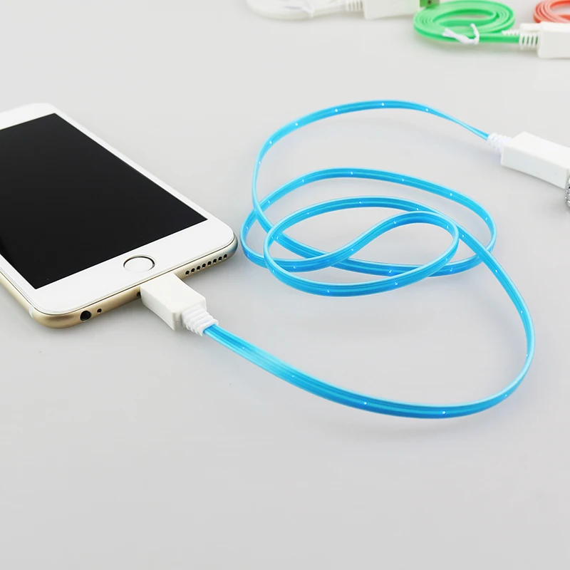 Micro USB Яркий кабель для передачи данных цветной излучающий зарядный провод светодиодный светящаяся трубка usb кабель для зарядки 1 м для iPhone 6S Android светодиодный