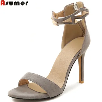 

ASUMER red black fashion summer ladies shoes thin heel zip thin heel elegant wedding shoes flock women high heels sandals
