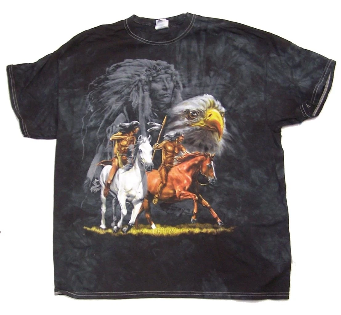 LARGE INDIAN ON HORSE TYE DYED SHORT SLEEVE TEE SHIRT die #BTE15 NEW