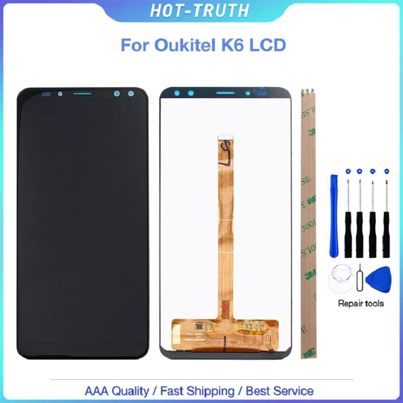 

New Original Touch Screen LCD Display For Oukitel K6 Digitizer Assembly With Frame Replacement Parts+Disassemble Tool