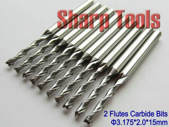 

3.175x2.0x15mm Two Spiral Flute Cutting Tools for Wood 3d Acrylic Engraving, Solid Carbide End Mill Milling Tools for CNC Router