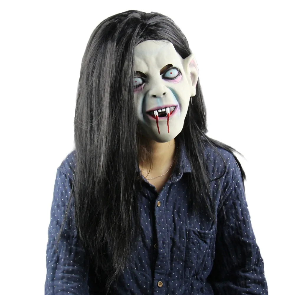 Halloween Horror Grimace Ghost ring Mask Scary Zombie Emulsion Skin with Hair Black hair terror mask Terrorist | Дом и сад