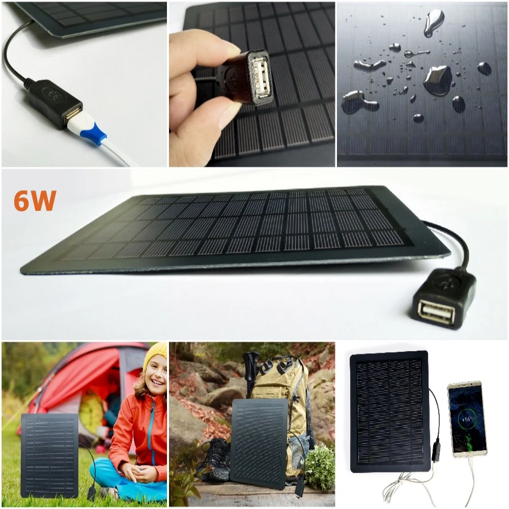 5 W 6 W 3mm PET Портативные монокристаллические солнечные панели зарядное устройство 5 V USB для рюкзака/мобильного телефона/компьютера/зарядки доска