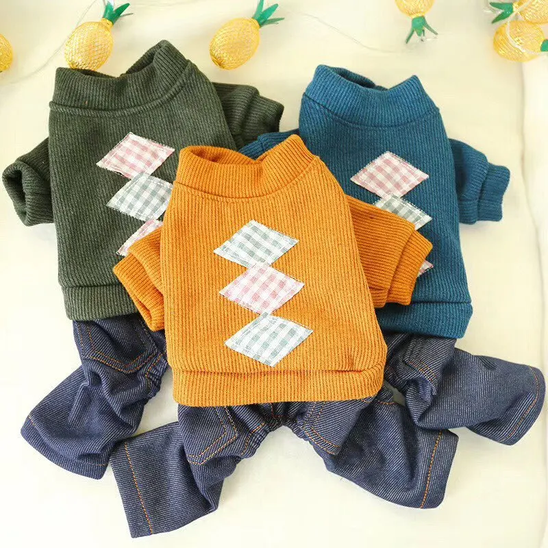

Diamond Knitting Pet Dog Denim Jumpsuit Winter Warm Dog Overalls for Small Dogs Shih Tzu Maltese Clothes Puppy Clothing Pajamas