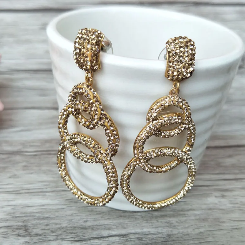 

5 Pairs Pave Gold Crystal Zircon Jewelry Dangle Earring, Fashion Jewelry circle Drop Earrings,Handmade Jewelry Findings ER242