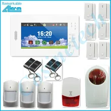 Горячая Распродажа 868 МГц Умный дом Охранная сигнализация, Поддержка IOS Android APP 7 дюймов с сенсорным экраном и поддержкой GSM сигнализация с полицейской стробоскопической сирены