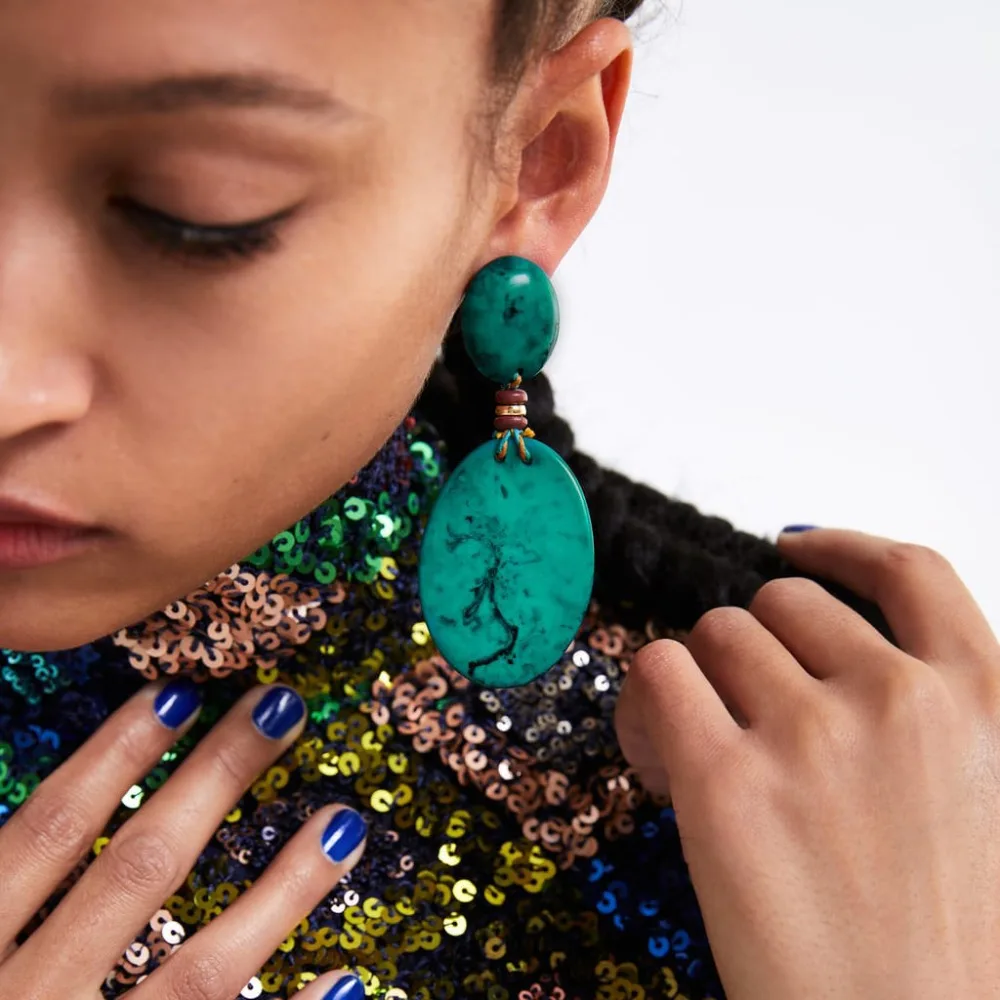 

New ZA 2019 Girls Ethnic Boho Drop Dangle Earring Vintage Turquoises Stone Long Earring For Women Girls