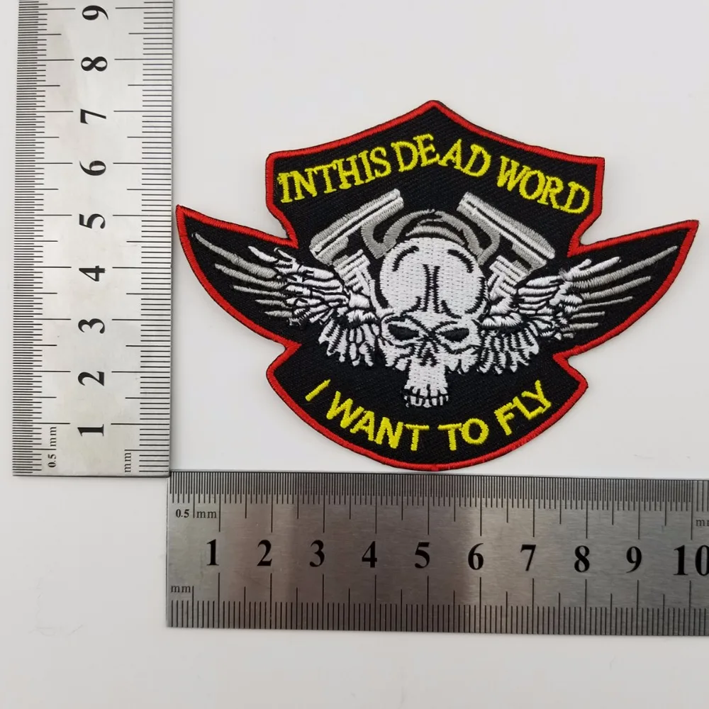 I WANT TO FLY Vest Biker Motorcycle Embroidered Iron On Back of Jacket Patch Black twill fabric Free Shipping Eco-Friendly(2)