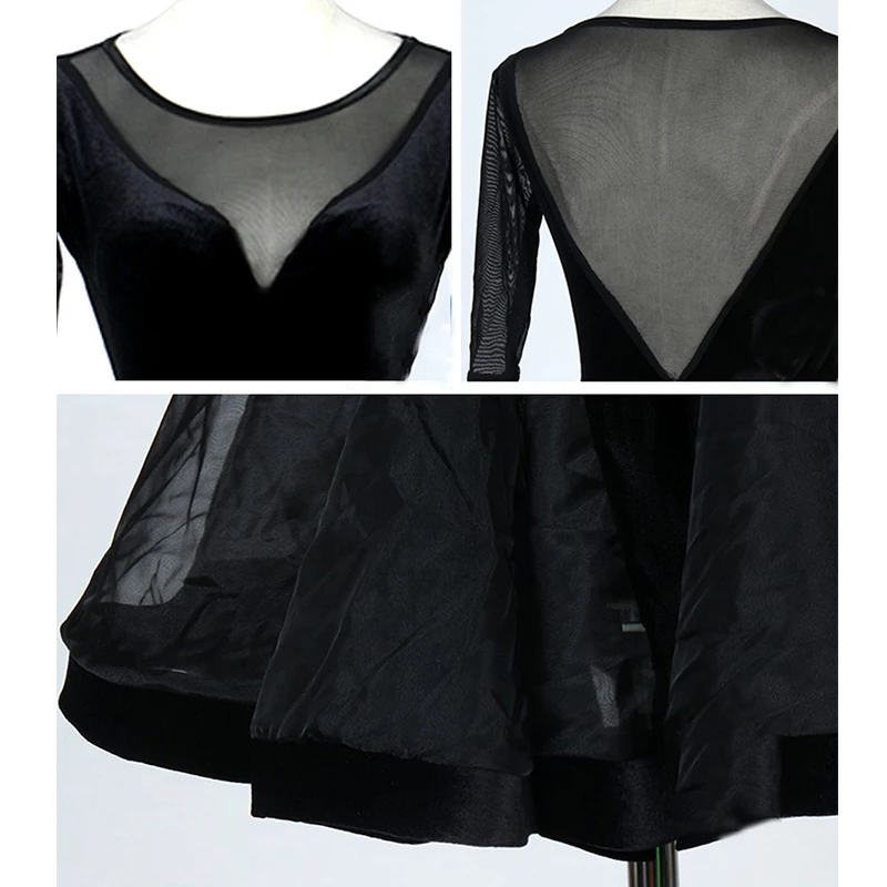 Black Latin Dance Dress Women Backless Cha Cha Samba Rumba Salsa Performance Dance Wear Ballroom Tango Practice Outfit DC2494