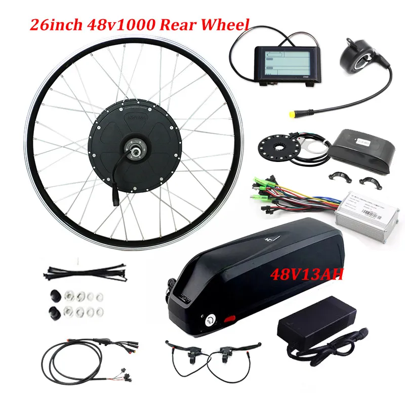 26inch 48V13AH Высокий электровелосипед комплект с литиевой батареей 48V1000W задний безрумяный Мотор колесо для 2" 700C ebike E bike Kit моторное колесо - Цвет: 26inch 48V13AH