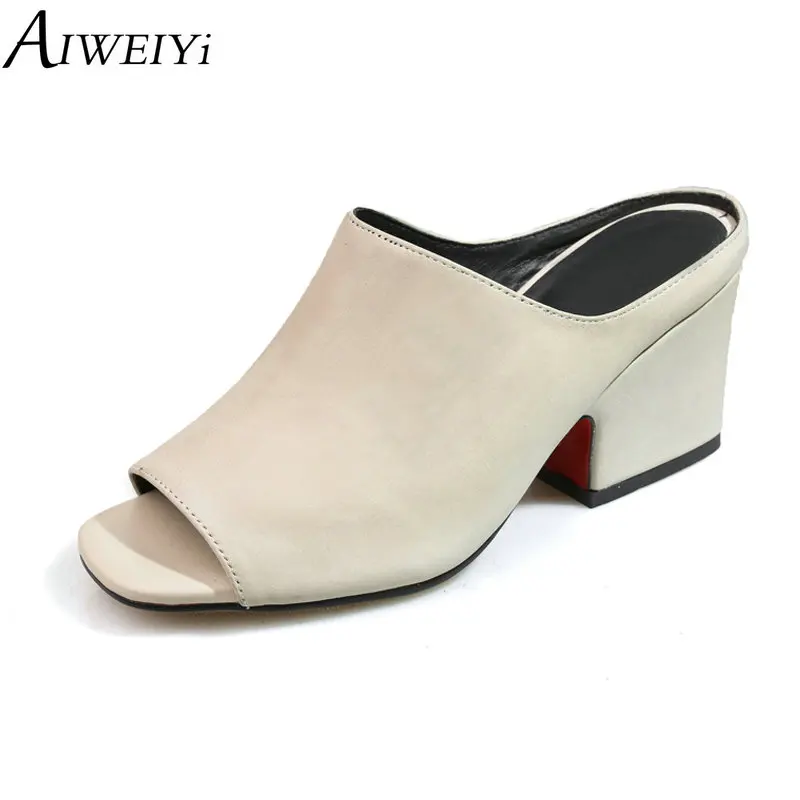 

AIWEIYi Summer Slippers Flip Flops For Women High Heels Slippers Sandals Platform Genuine Leather Summer Slippers Girl Sandals