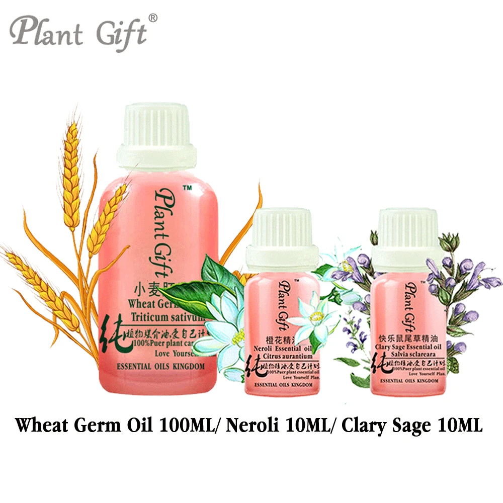 

100% Pure Plant Base Oils Australia Wheat Germ / Neroli / Clary Sage Oil Moisturizing Vitamin E,Replenishment,Antioxidant Skin