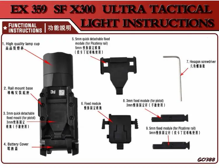 Lumen com Picatinny Elemento Airsoft Surefir Ultra X300u Fashlight Arma Pistola Lanterna 370 Rail X300 11 Luzes de armas