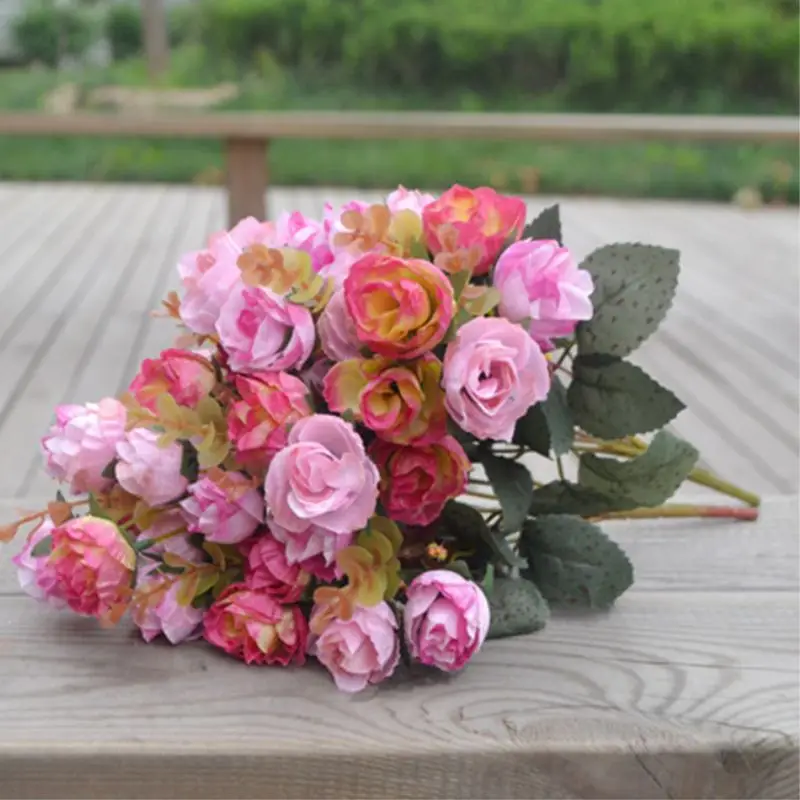 21 HEADS Bouquet Artificial Fake Plastic Rose Wedding Office Home Decor Flower 