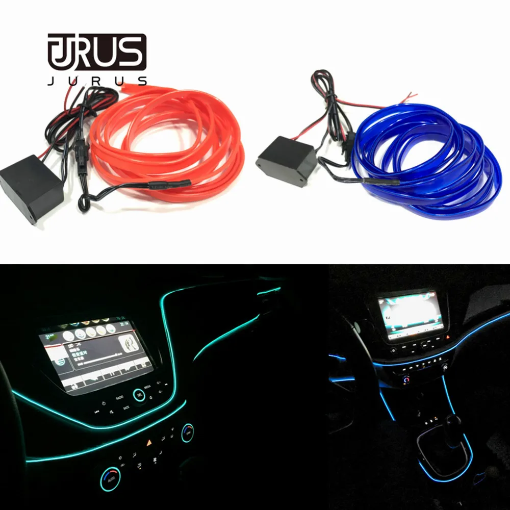 

JURUS 2Meter EL Cold Light Line Car Styling Ambient Light Interior Decoration EL Wire Sew Flexible Led Neon Strip 12V Inverter