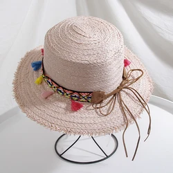 Korean Fashion Bow Ethnic Style Colorful Tasseled Sunshade Top Hat for Travel in Spring and Summer day Korean Fashion Bow Ethnic Style Colorful Tasseled Sunshade Top Hat for Travel in Spring and Summer day