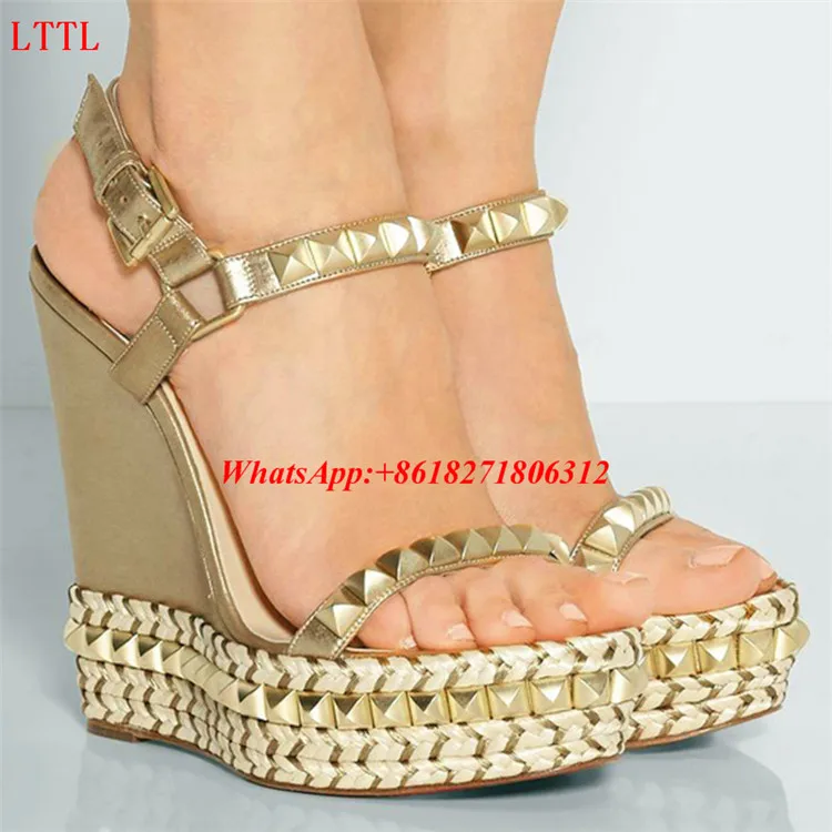 Hotsale Cheap Womens Shoes Summer Rivet Studded Gladiator Sandalias Fashion Lady Open Toe Platform Wedge Sandals