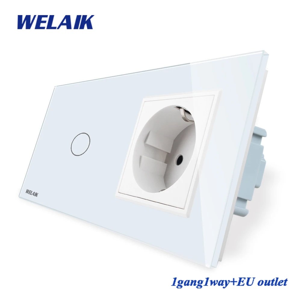 Painel de Vidro Interruptor de Toque Interruptor de Parede Tomada de Parede Welaik Marca 2 Quadro Tela Cristal da ue ue 1gang1way Ac110 ~ 250 v A29118ecw e b