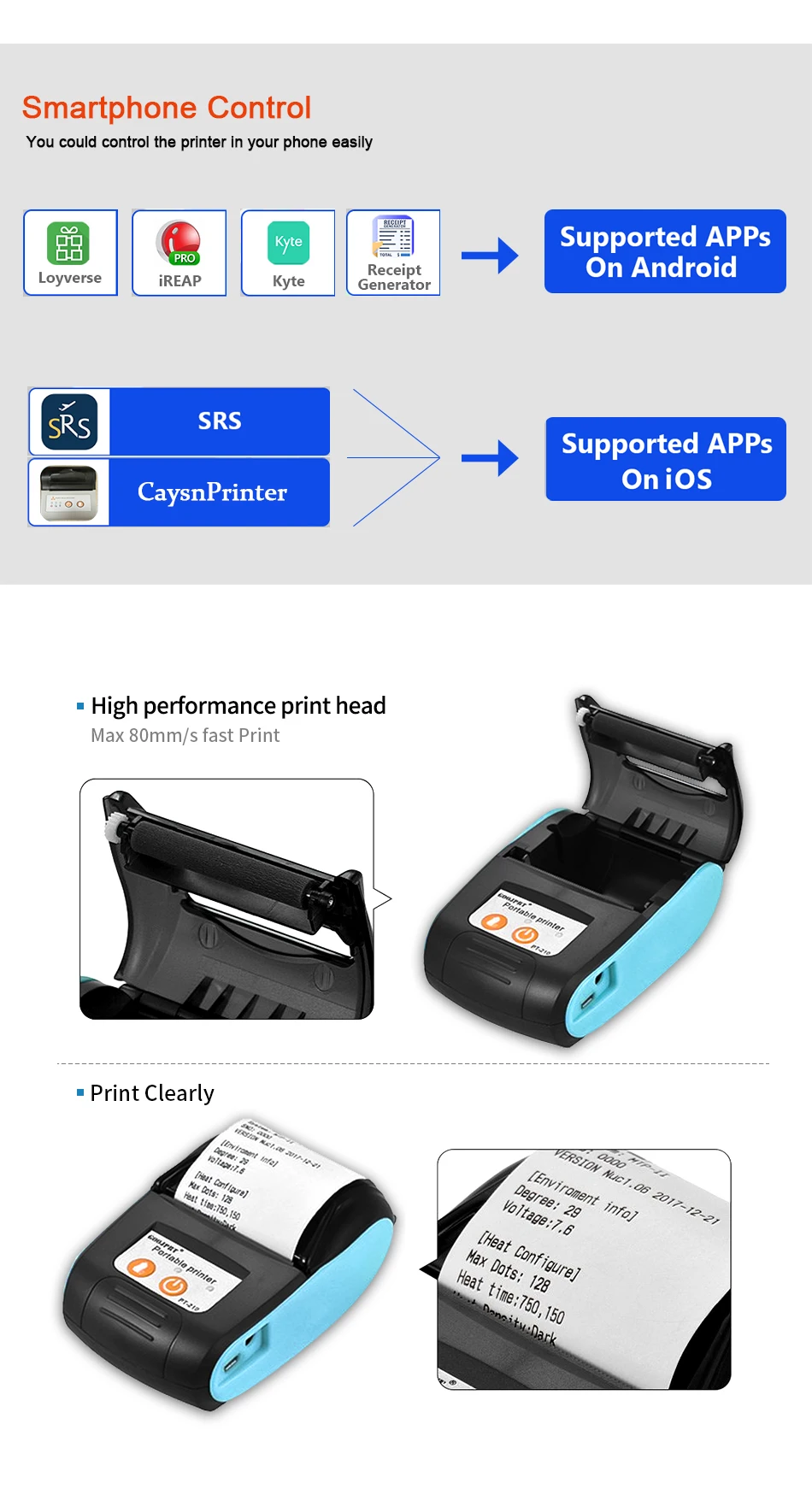 GZM5811 POS портативный 58 мм Термопринтер Bluetooth чековый принтер Bluetooth USB порт для Windows Android POS принтер