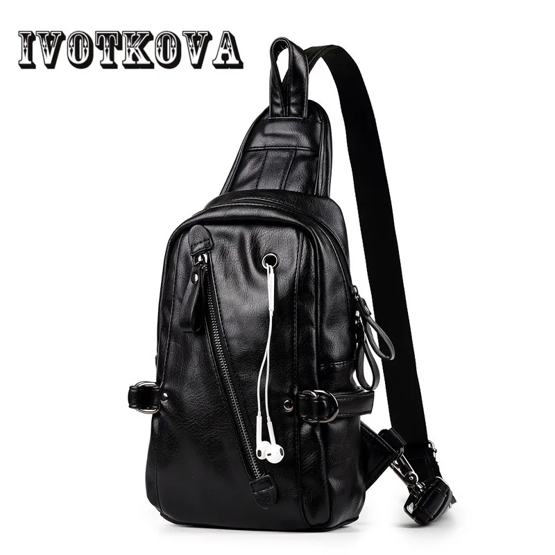 

IVOTKOVA Men Shoulder Bag Small Cell Phone Chest Pack Flap PU Leather Bag Strap Sling Mens Chest Bags Men Messenger Purse