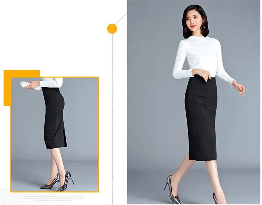 Pencil Skirt Female Bodycon Skirts Womens autumn Mid-Calf length Split Ladies Office skirt solid color skirts womens S-4XL