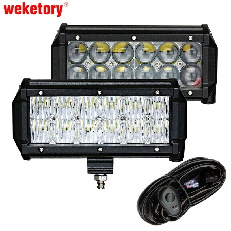 

weketory 2PCS 7 inch 60W 4D 5D LED Work Light Bar for Tractor Boat OffRoad 4WD 4x4 Truck SUV ATV Spot Flood with Switch Wiring