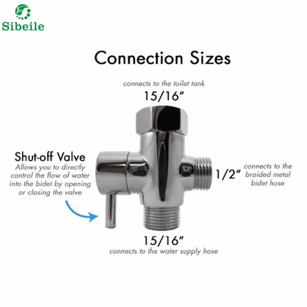 SBLE US Standard of 3 Way Shower Faucet Diverter With Shut-off Valve Switch T- Adapter Valve For Toilet Bidet Sprayer