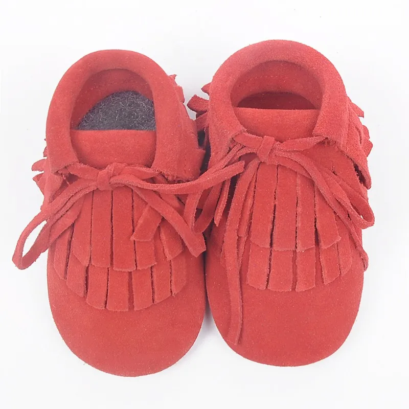 suede red Новинка года; ботинки с бахромой из натуральной кожи для малышей; мокасины для малышей на шнуровке; обувь для мальчиков; 21 цвет; attipas - Цвет: suede red